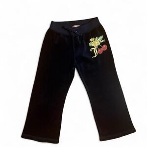 Vintage Juicy Couture Kids Blue Velour Pants with Cherry Design